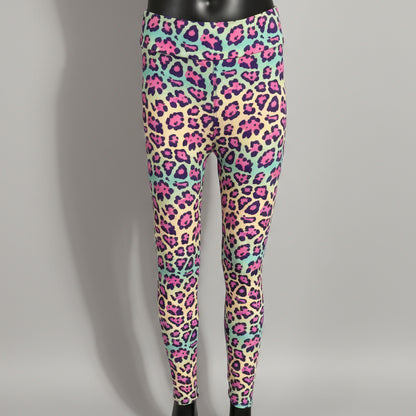Vibrant colourful leopard print leggings, full length