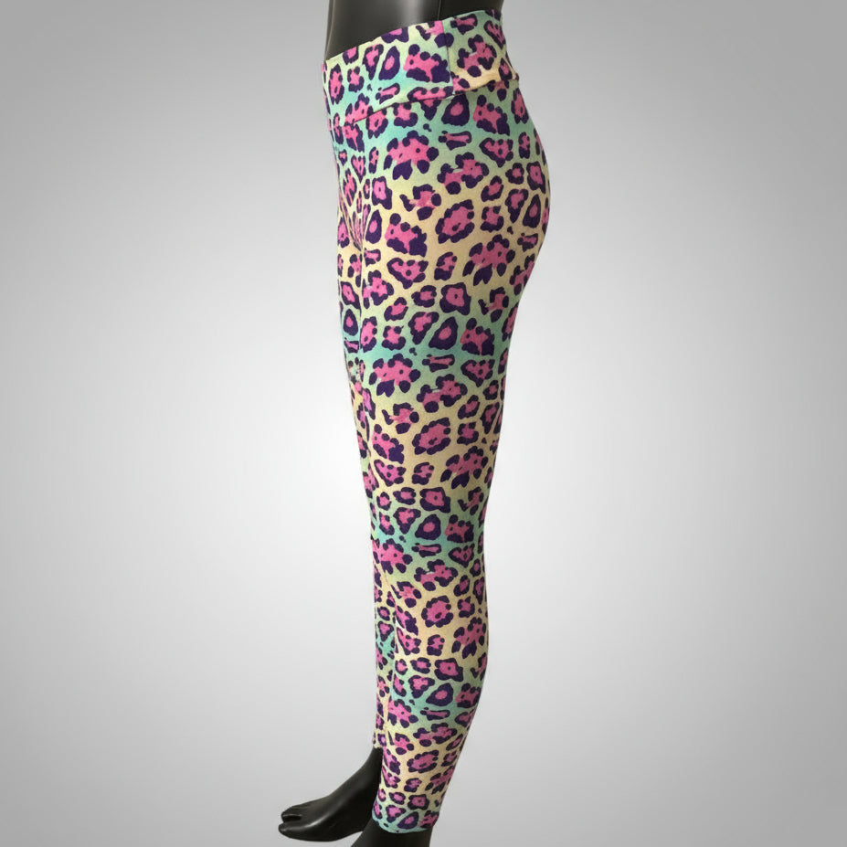 Vibrant colourful leopard print leggings, full length