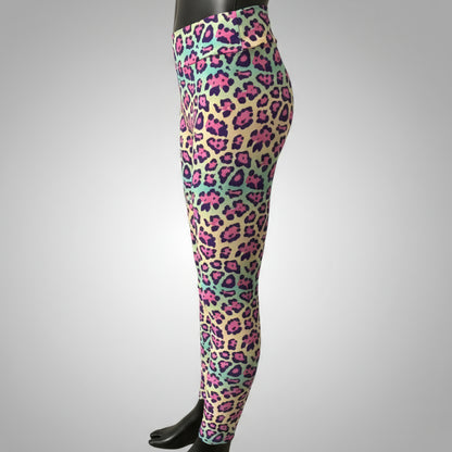 Vibrant colourful leopard print leggings, full length
