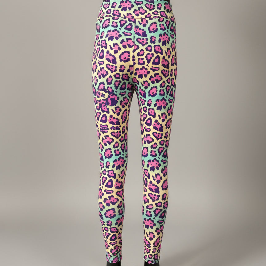 Vibrant colourful leopard print leggings, full length