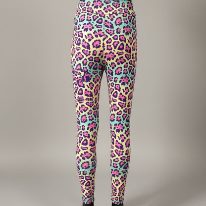 Vibrant colourful leopard print leggings, full length