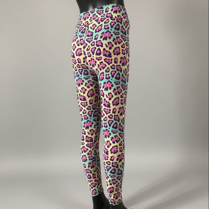 Vibrant colourful leopard print leggings, full length