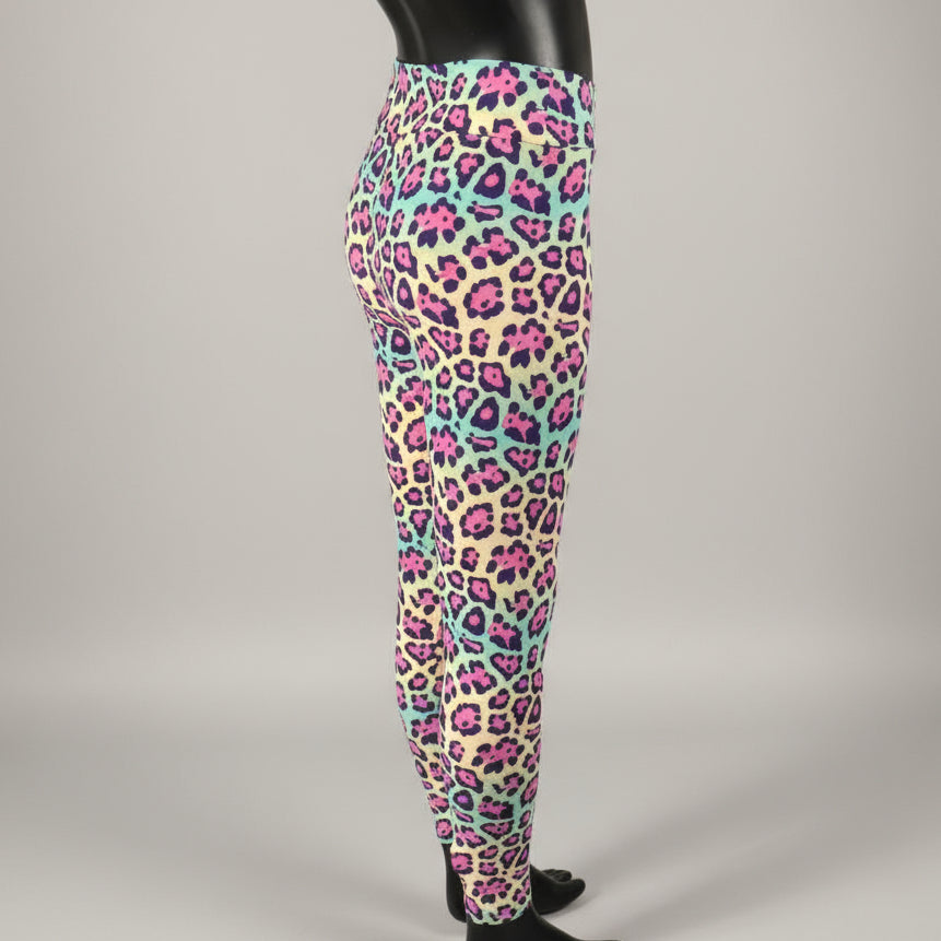 Vibrant colourful leopard print leggings, full length