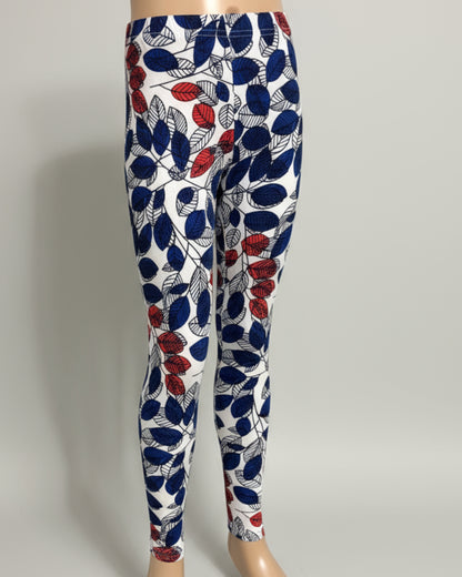 Red & blue leaves design full length leggings
