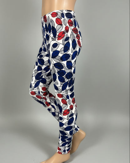 Red & blue leaves design full length leggings