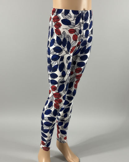 Red & blue leaves design full length leggings