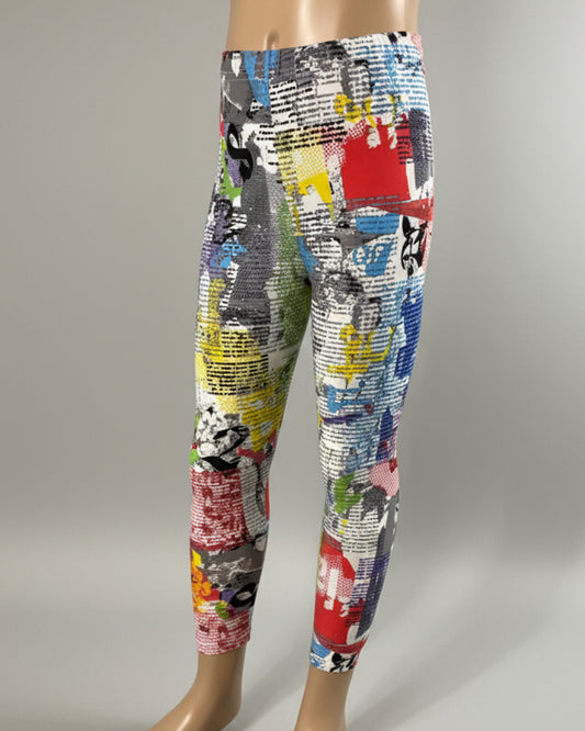 Funky news print girls leggings, full length