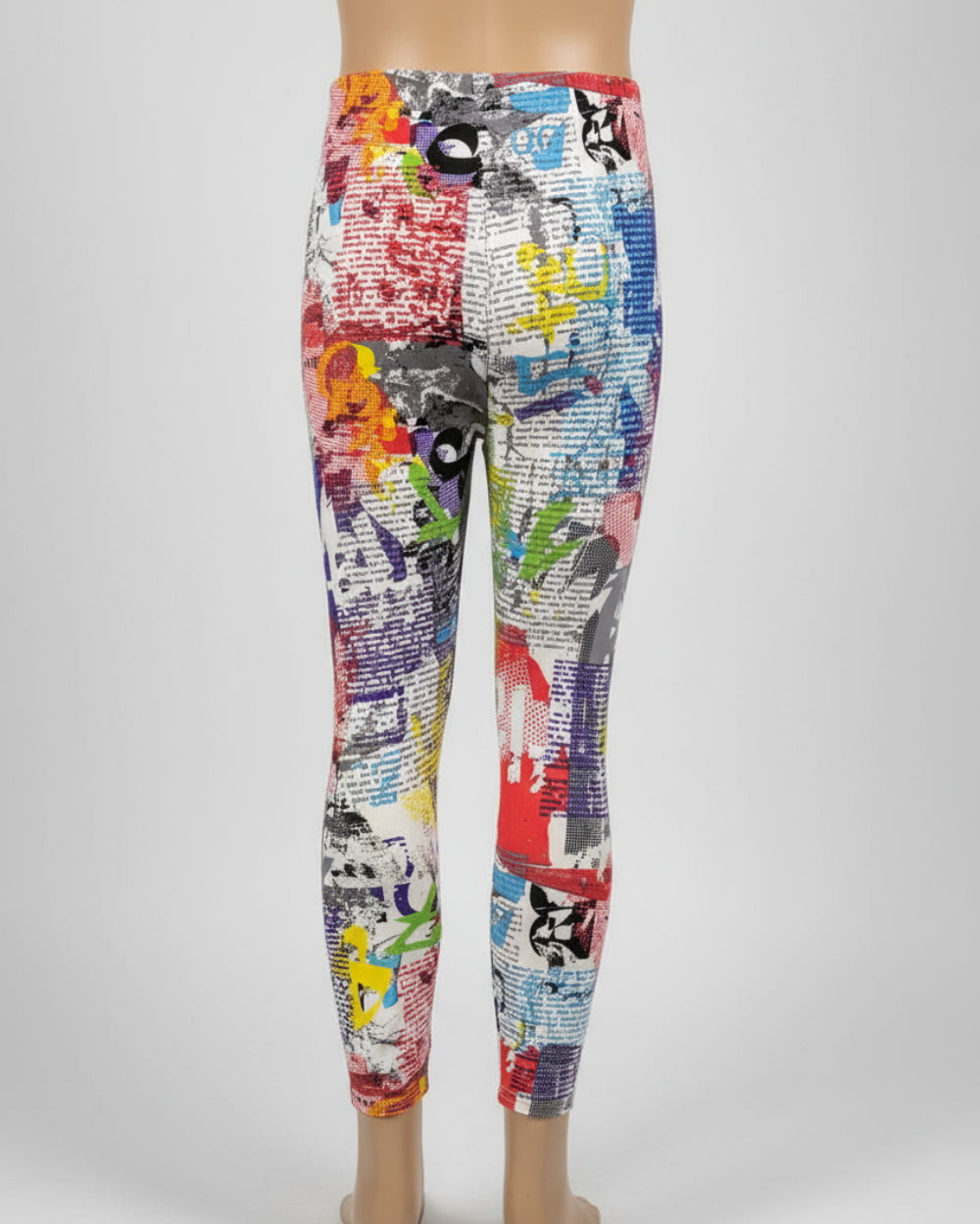Funky news print girls leggings, full length