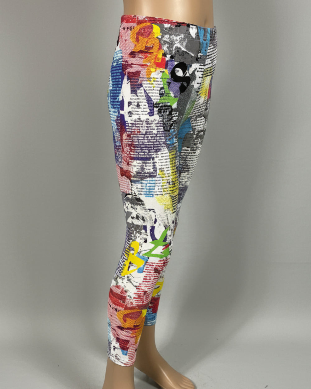 Funky news print girls leggings, full length