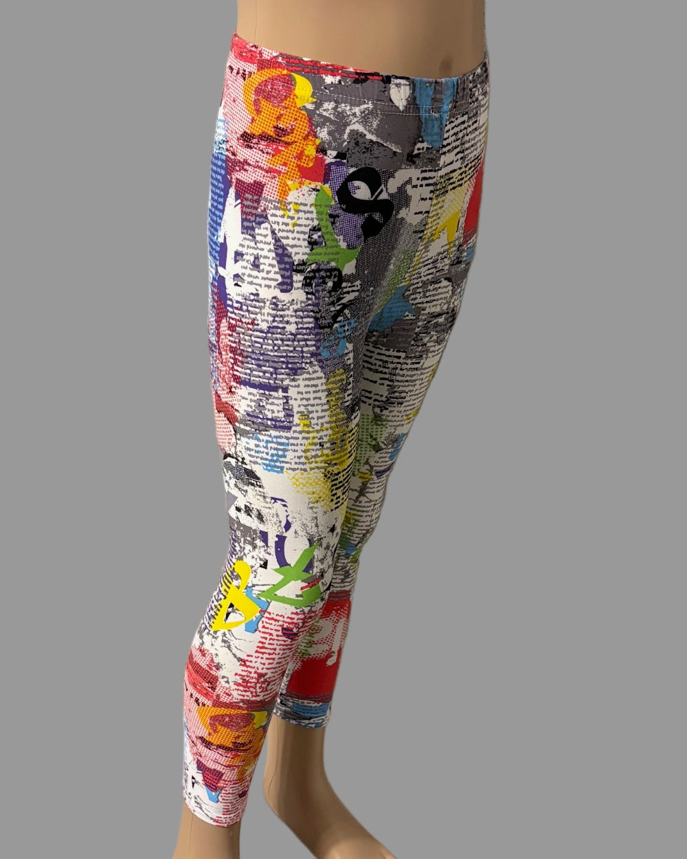 Funky news print girls leggings, full length