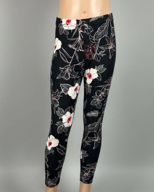 Trendy black floral full length leggings