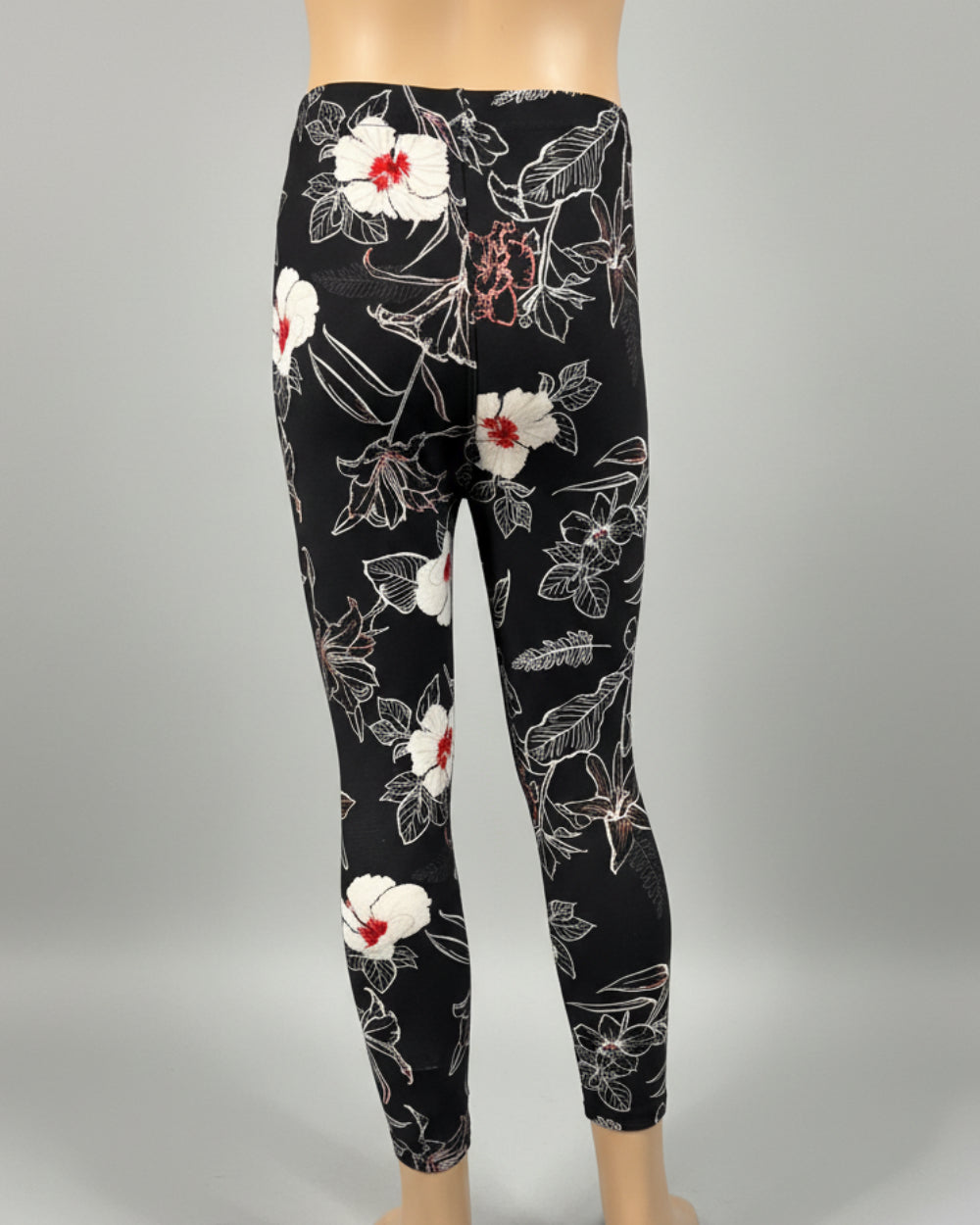 Trendy black floral full length leggings