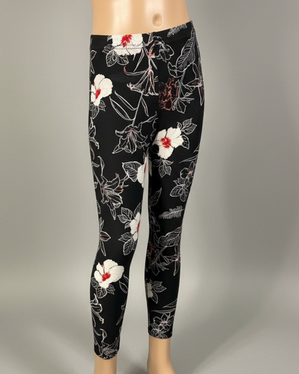 Trendy black floral full length leggings
