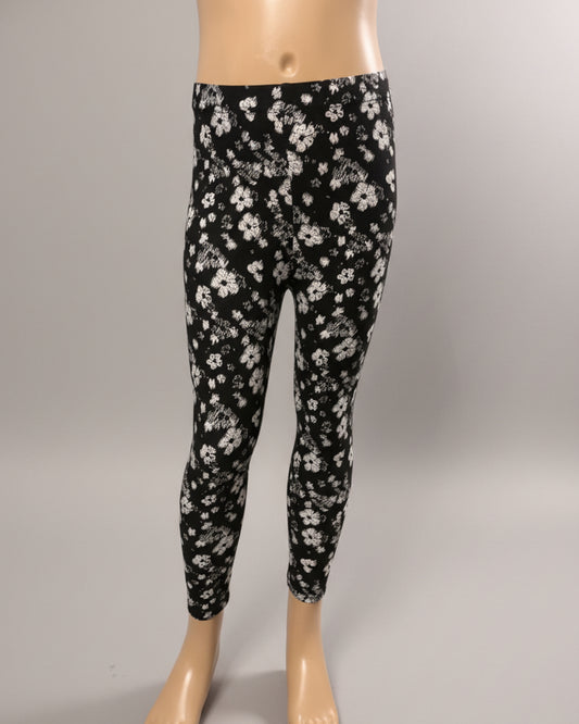 Black leggings with white flower design