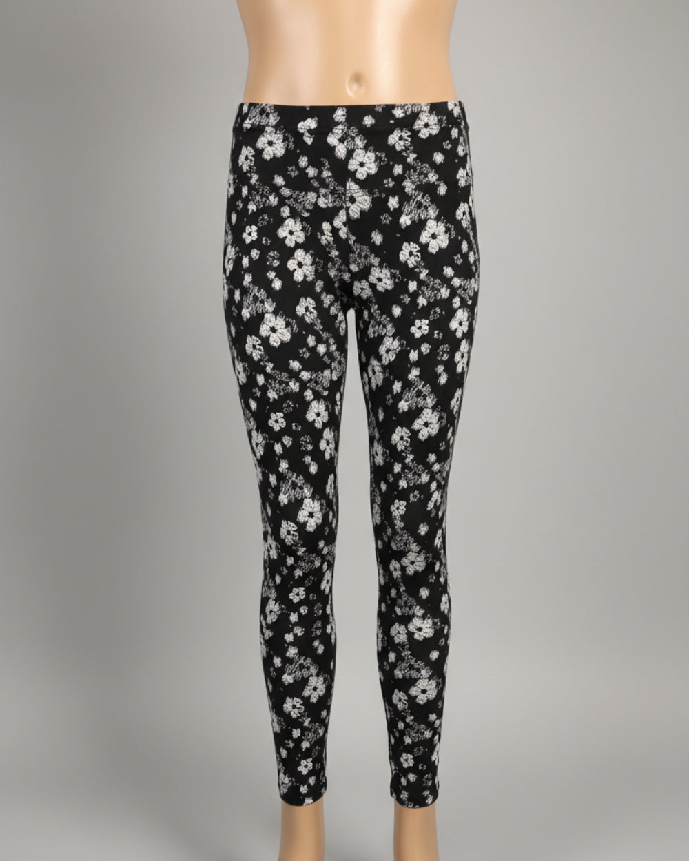 Black leggings with white flower design