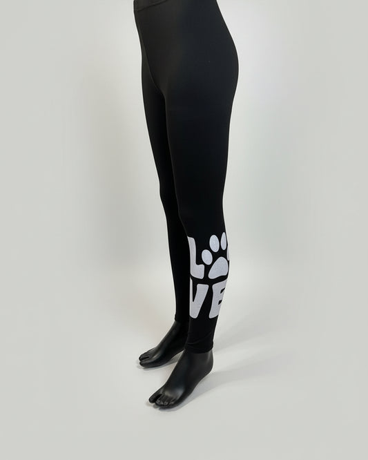 Black paw love design full length stretch leggings