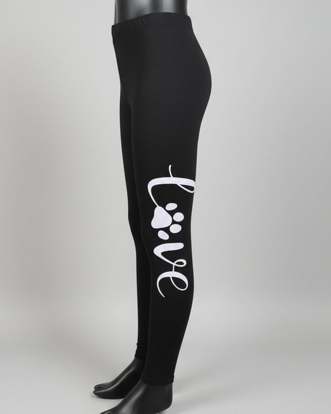 Black paw love design full length stretch leggings