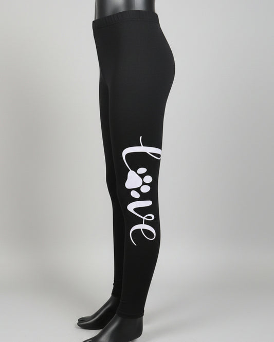 Black paw love design full length stretch leggings