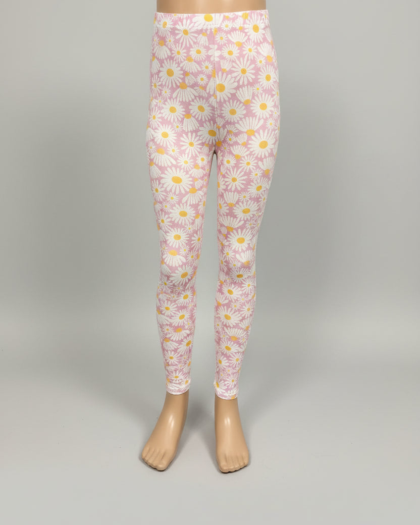 Daisy design pink full length stretch leggings