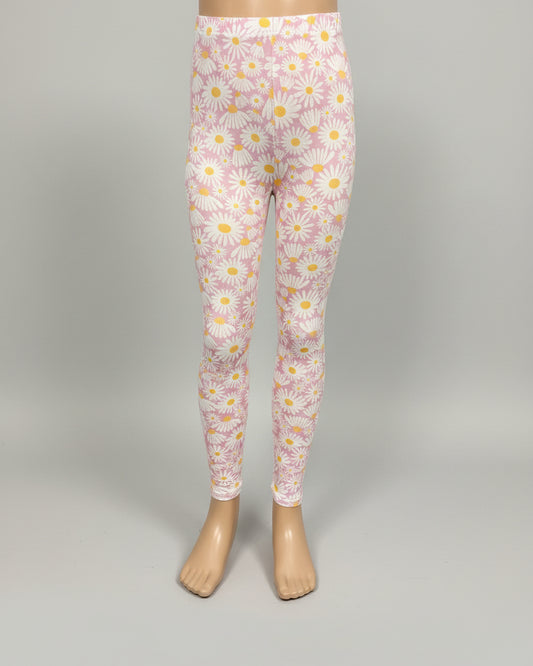 Daisy design pink full length stretch leggings