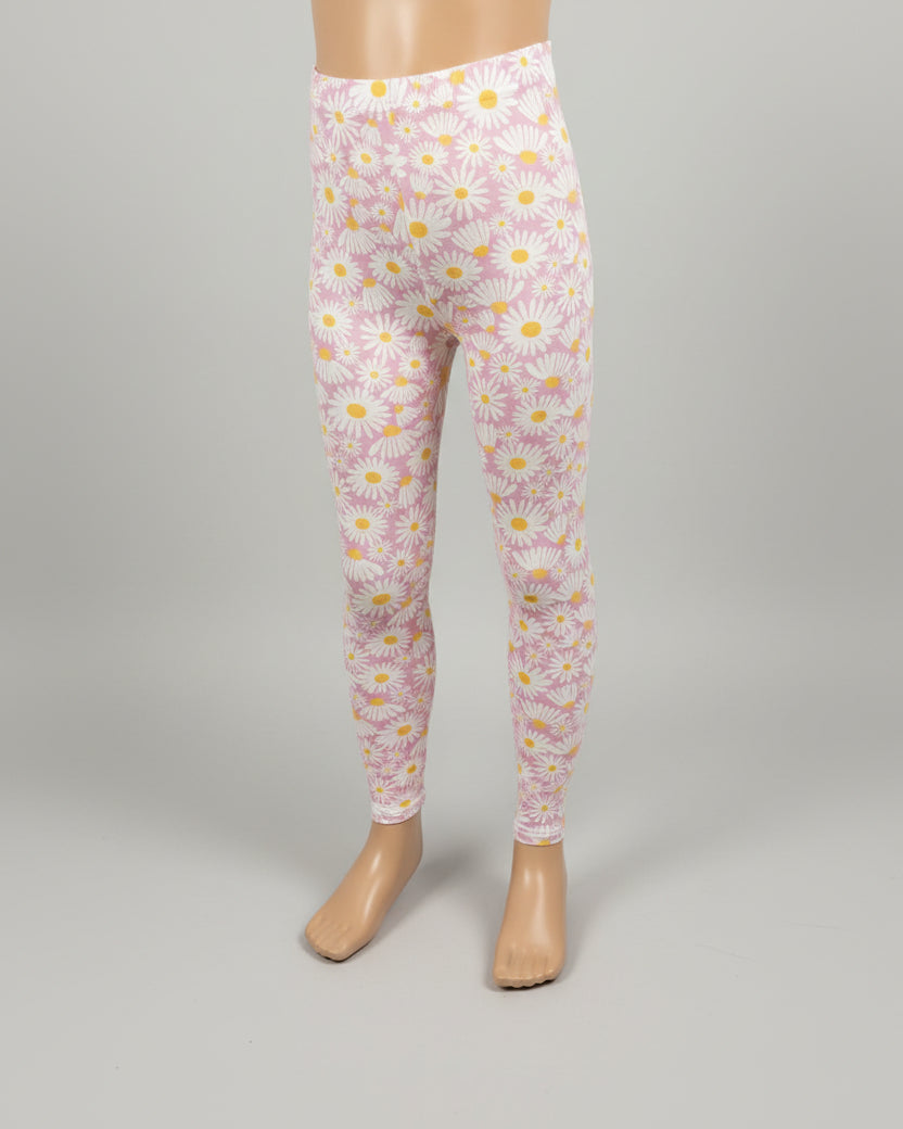 Daisy design pink full length stretch leggings