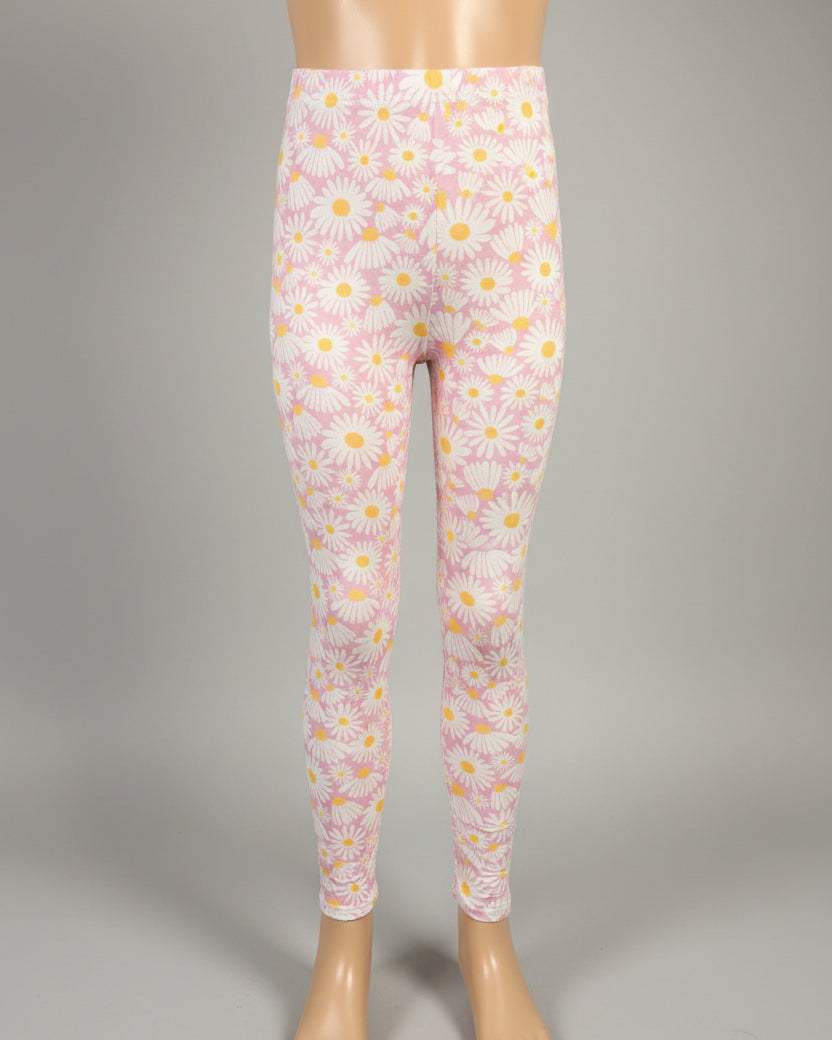Daisy design pink full length stretch leggings