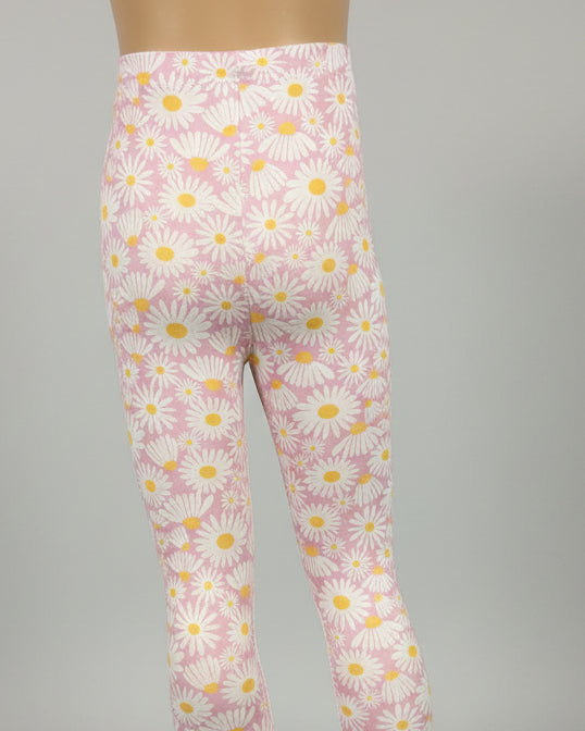 Daisy design pink full length stretch leggings
