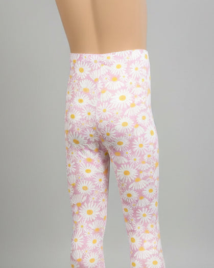 Daisy design pink full length stretch leggings