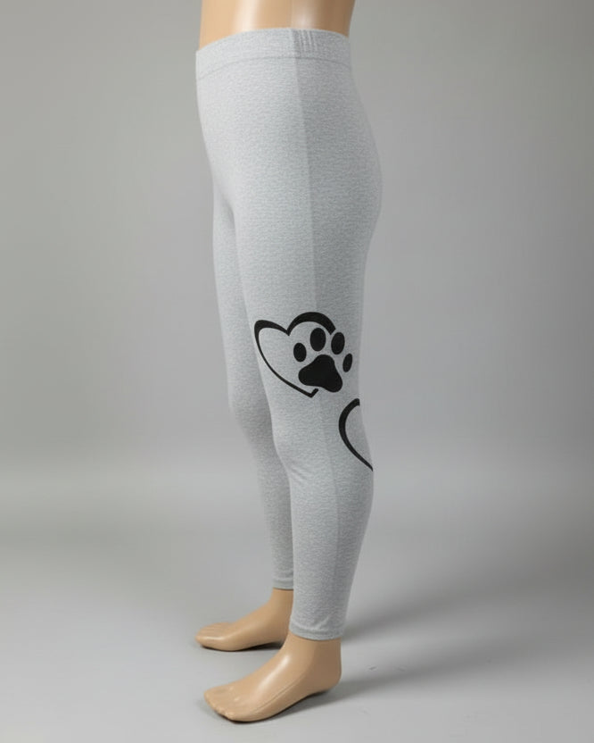 Grey paws and hearts design full length stretch leggings