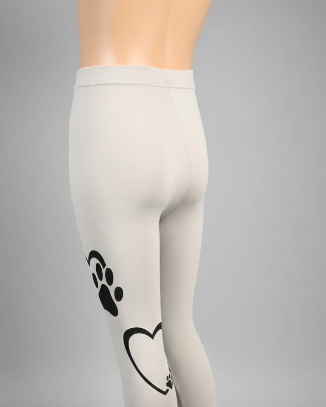 Grey paws and hearts design full length stretch leggings
