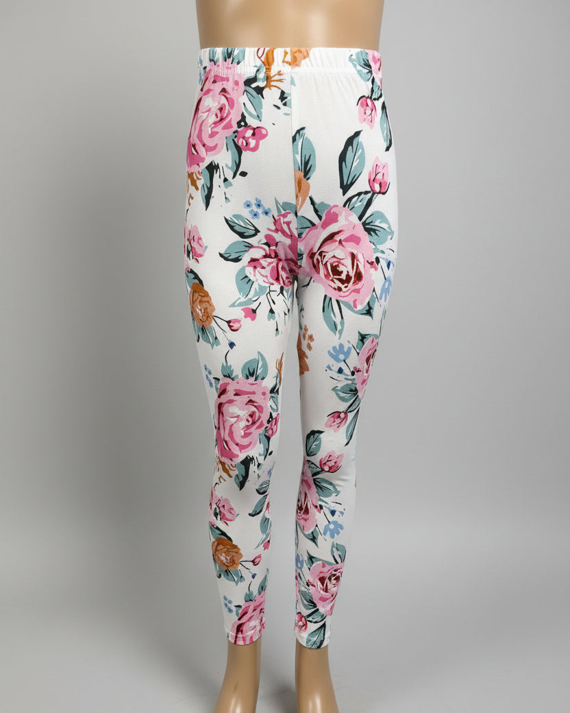 White Garden patterned full length stretch leggings