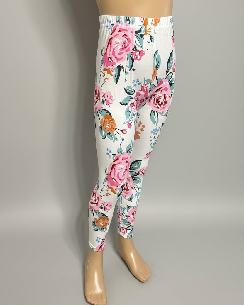White Garden patterned full length stretch leggings
