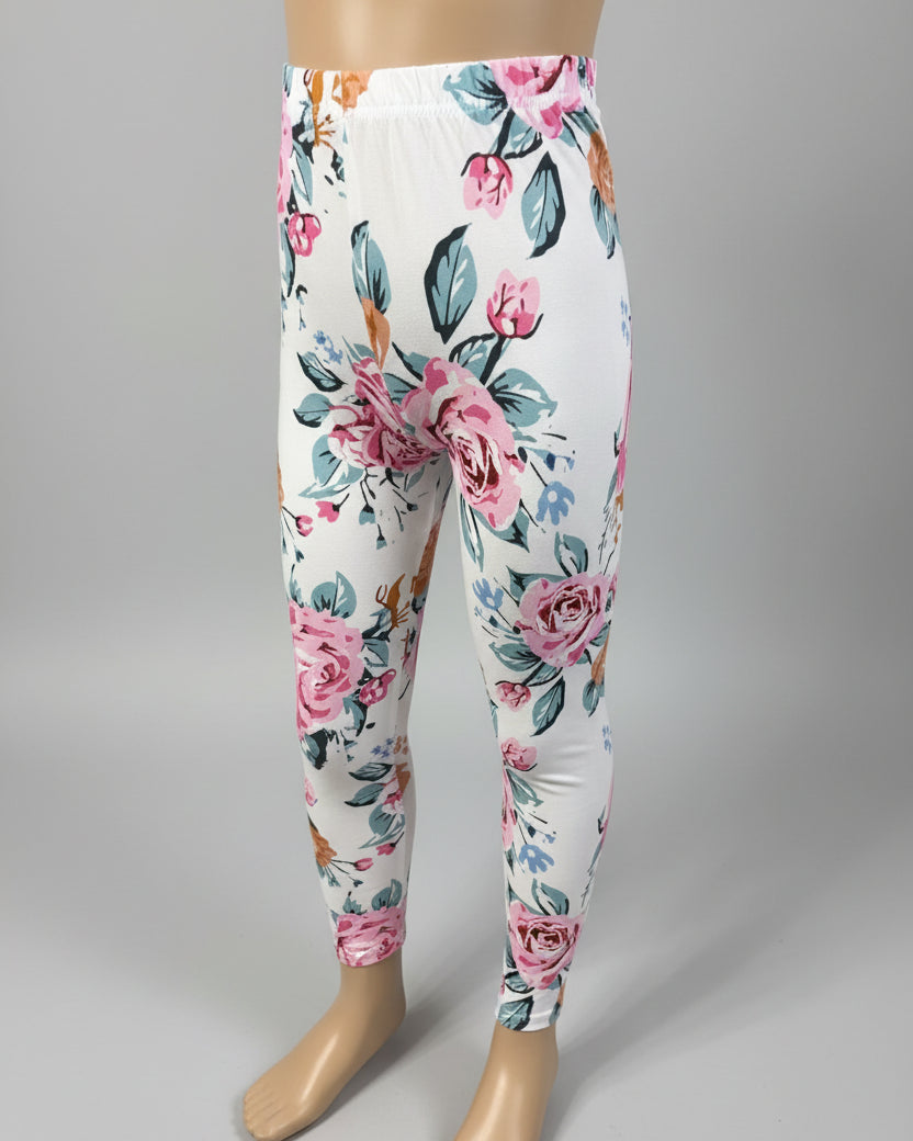 White Garden patterned full length stretch leggings