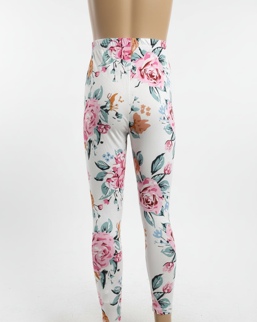 White Garden patterned full length stretch leggings