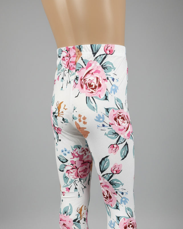 White Garden patterned full length stretch leggings
