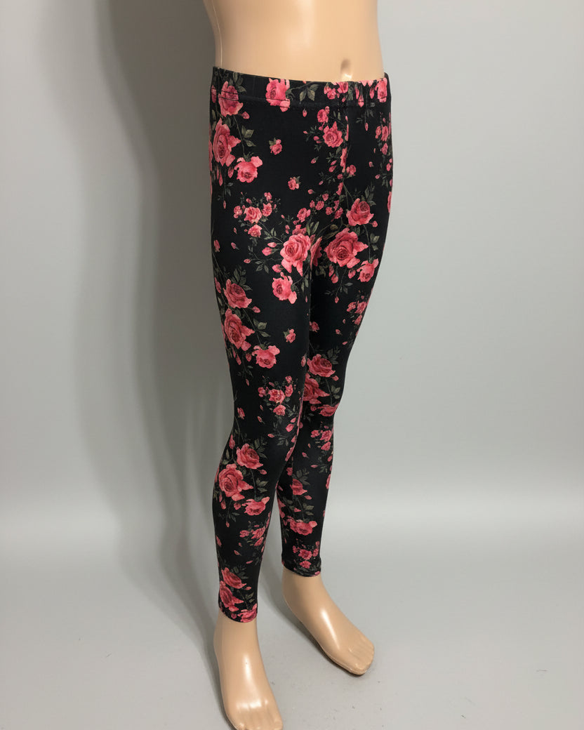 Full length rose garden design stretch leggings