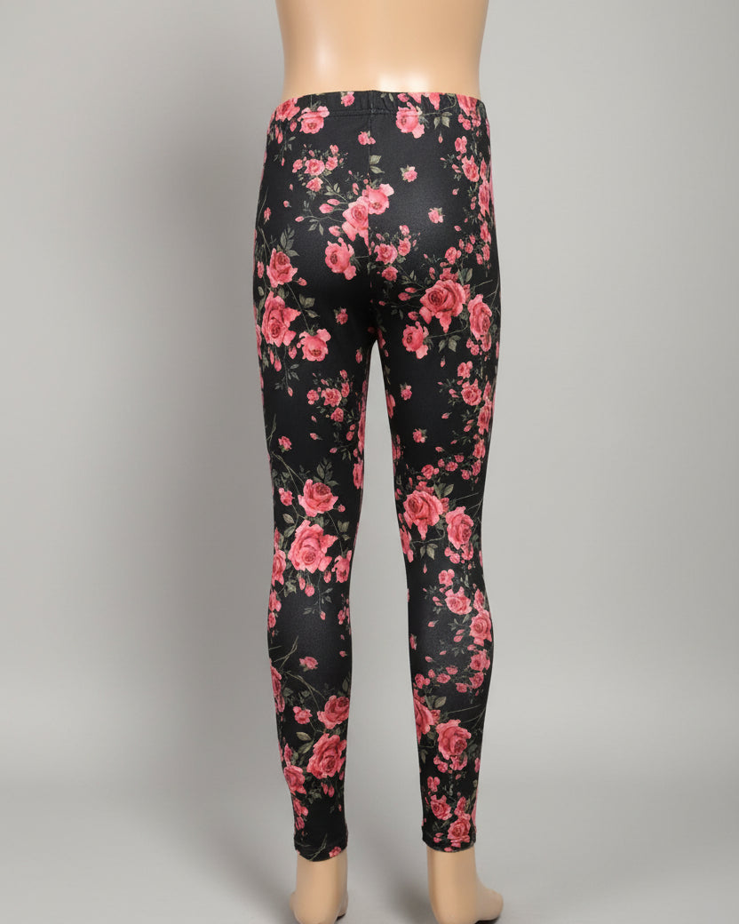 Full length rose garden design stretch leggings