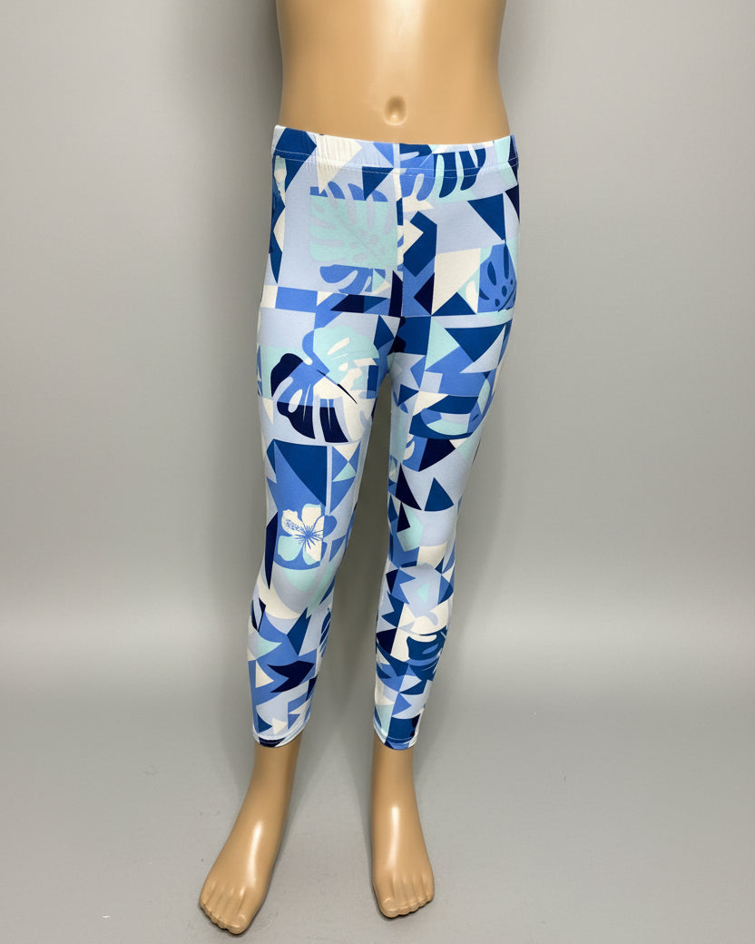 Blue leaves design full length leggings