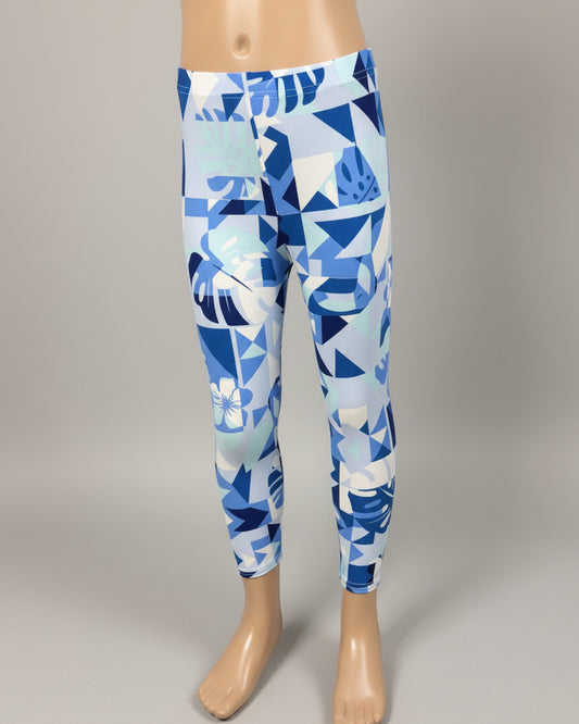 Blue leaves design full length leggings