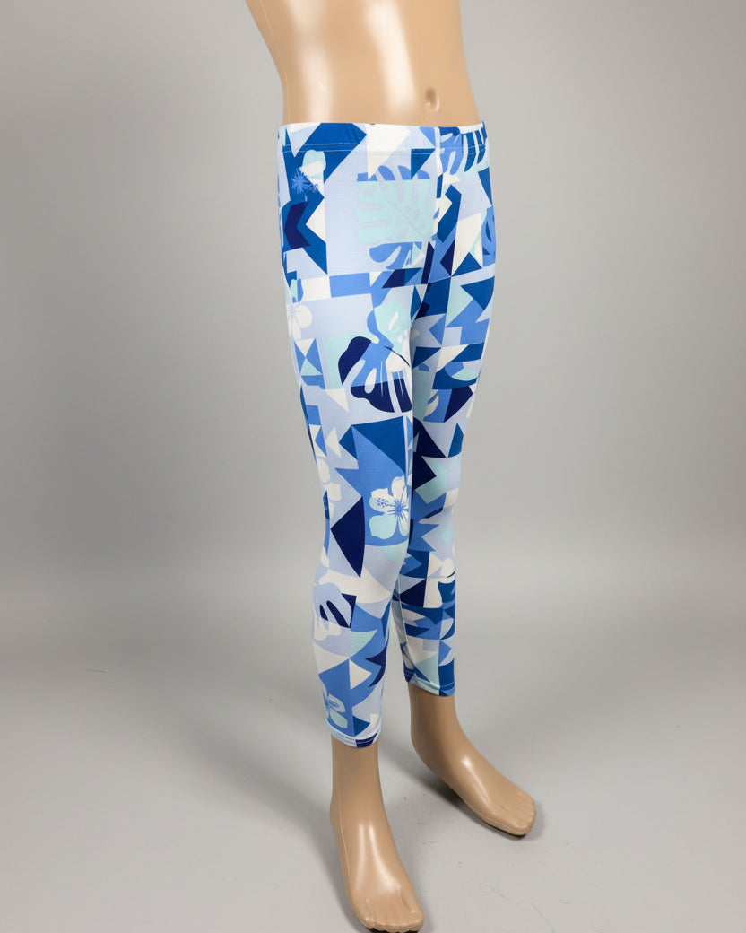 Blue leaves design full length leggings