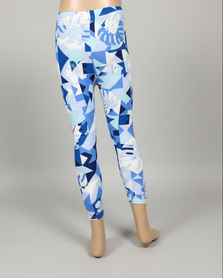Blue leaves design full length leggings