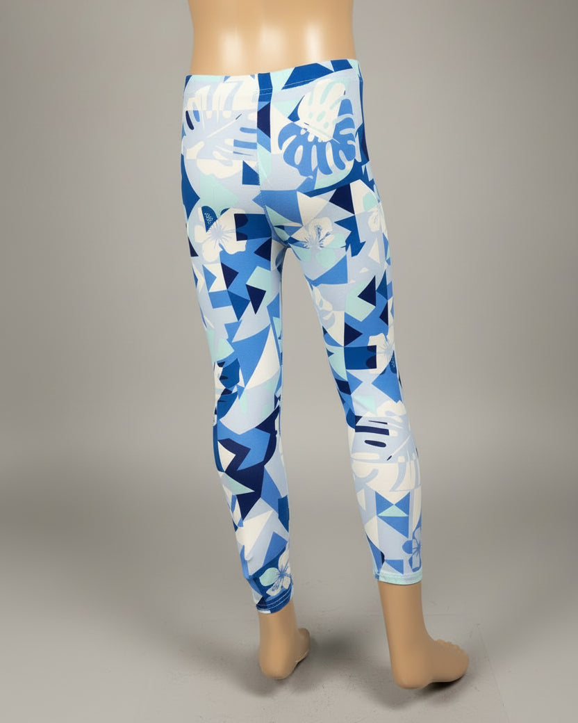 Blue leaves design full length leggings