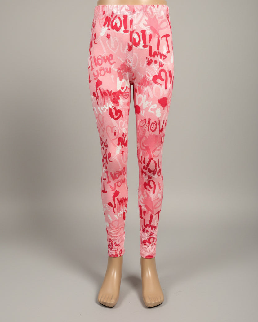 Girls 'I Love You' design full length leggings