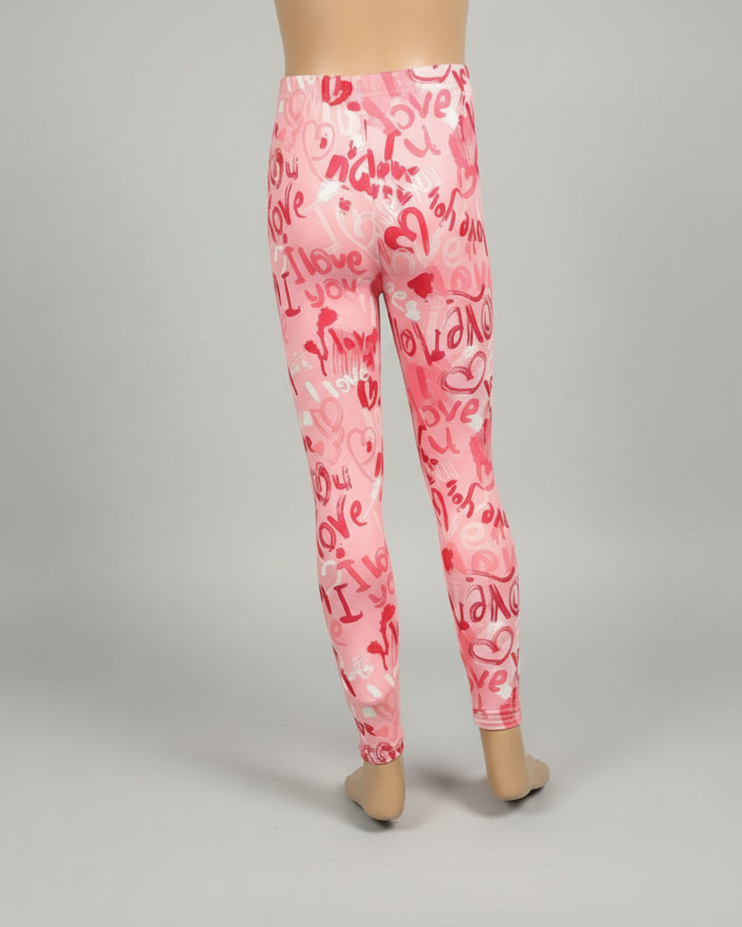 Girls 'I Love You' design full length leggings