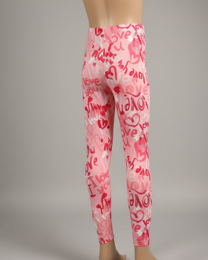 Girls 'I Love You' design full length leggings