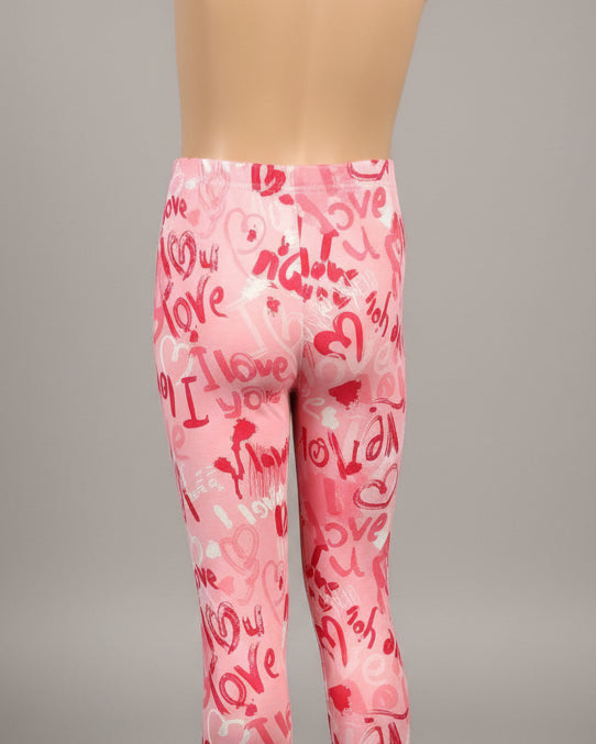 Girls 'I Love You' design full length leggings