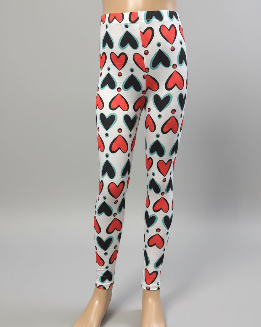 Red & Black hearts design full length stretch leggings
