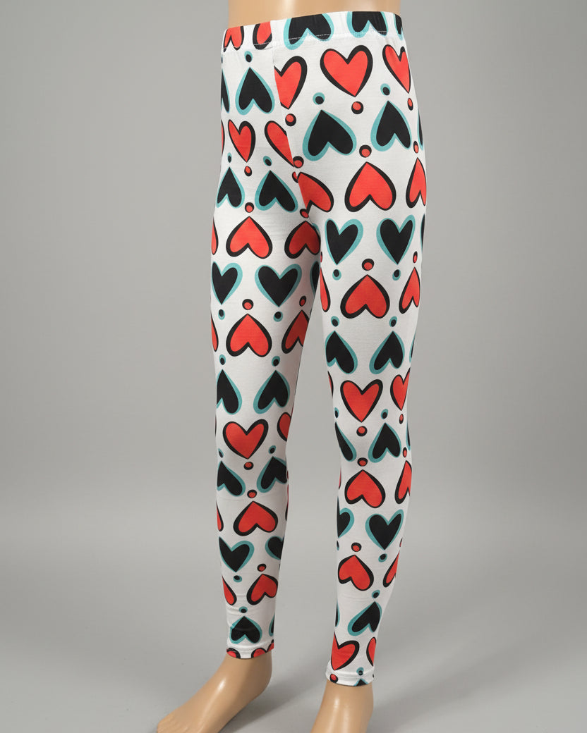 Red & Black hearts design full length stretch leggings