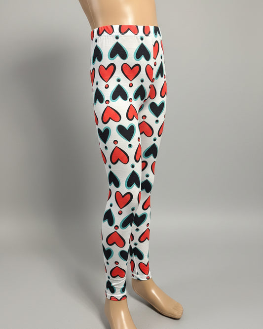 Red & Black hearts design full length stretch leggings