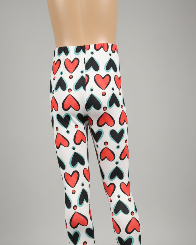 Red & Black hearts design full length stretch leggings